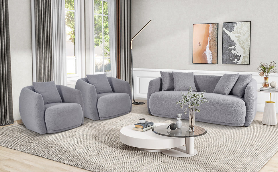 Upholstered Sofa Set,Modern Arm Chair For Living Room And Bedroom,With 5 Pillows Grey Polyester