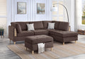 3 Pcs Reversible Sectional Set Living Room Furniture Chocolate Color Chenille Couch Sofa, Reversible Chaise Ottoman Chocolate Primary Living Space Contemporary,Modern,Transitional L Shaped Rubberwood Chenille 4 Seat