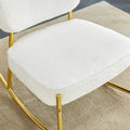 Teddy Suede Material Cushioned Rocking Chair, Unique Rocking Chair, Cushioned Seat, White Rocking Chair With Backrest And Golden Metal Legs. Comfortable Side Chairs In Living Room, Bedroom, Office White Velvet