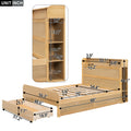 Full Size Platform Bed With Storage Headboard And A Big Drawer, Wood Color Box Spring Not Required Full Wood Wood Bedroom Bed Frame Solid Wood Mdf