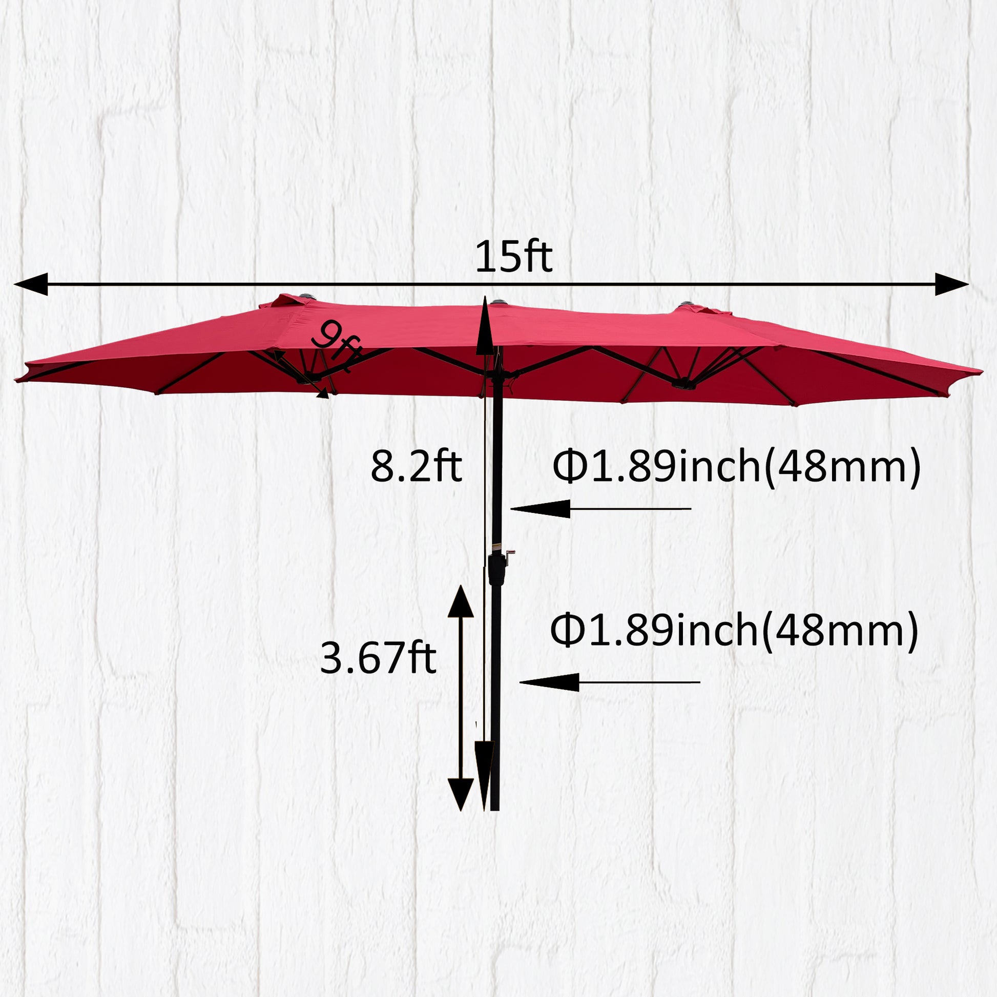 15Ftx9Ftdouble Sided Patio Umbrella Outdoor Market Table Garden Extra Large Waterproof Twin Umbrellas With Crank And Wind Vents For Garden Deck Backyard Pool Shade Outside Deck Swimming Pool Red Metal