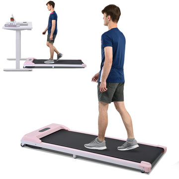 2 In 1 Under Desk Electric Treadmill 2.5Hp, Remote Control, Display, Walking Jogging Running Machine Fitness Equipment For Home Gym Office Pink Metal