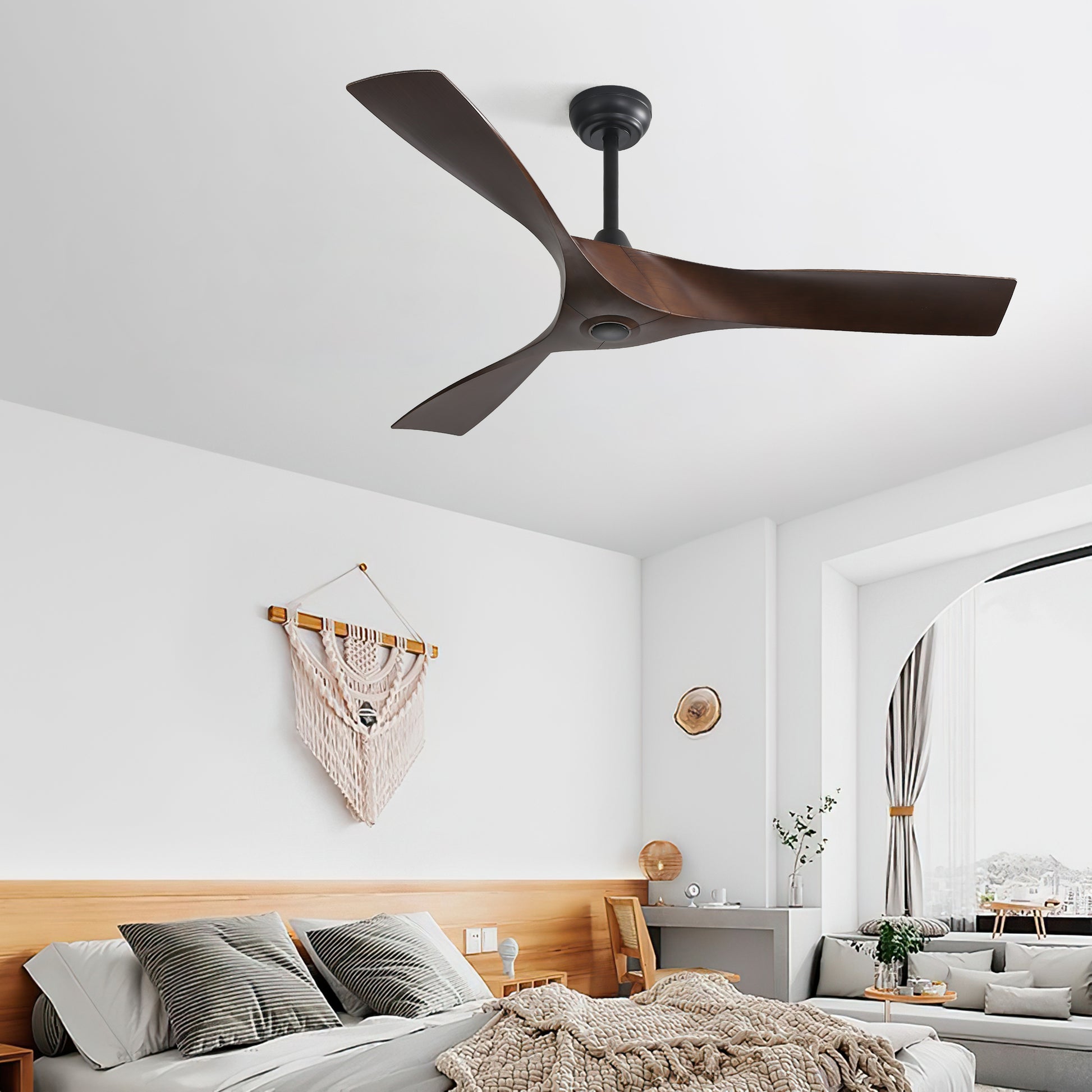 52 Inch Ceiling Fan Without Light, 3 Abs Blades Outdoor Ceiling Fan 6 Speed Reversible Dc Motor For Living Room, Bedroom Black Abs