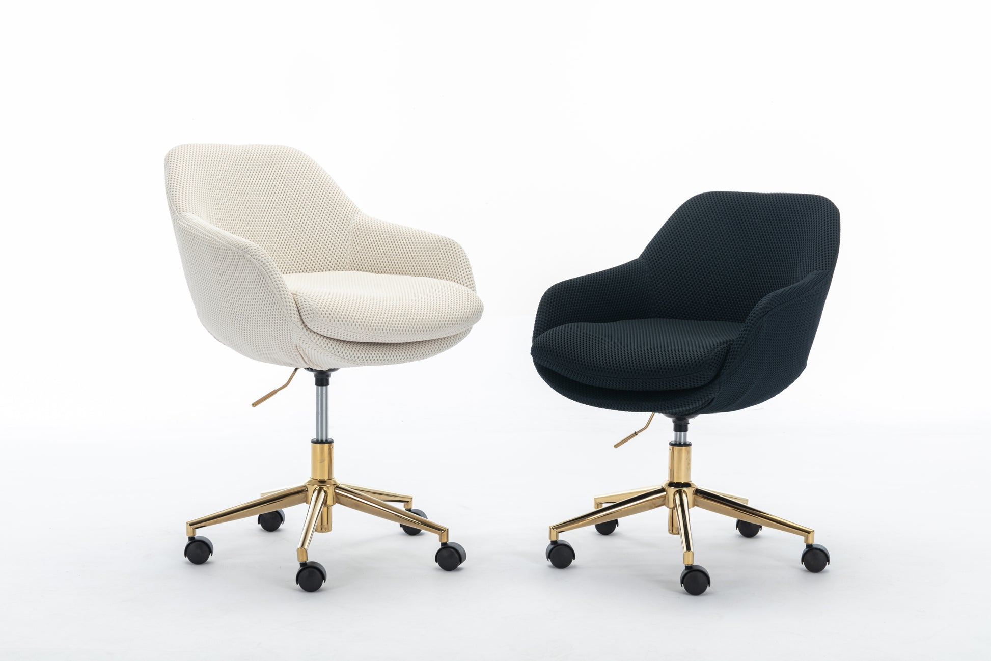 046 Mesh Fabric Home Office 360 Swivel Chair Adjustable Height With Gold Metal Base,Black Solid Black Office Sponge Wipe Clean Modern Office Chairs Tufted Back Foam Adjustable Height Fabric Mesh