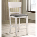 Set Of 2 Fabric Padded Counter Height Chairs In White And Gray Solid White Dining Room Dining Chairs Wood Fabric