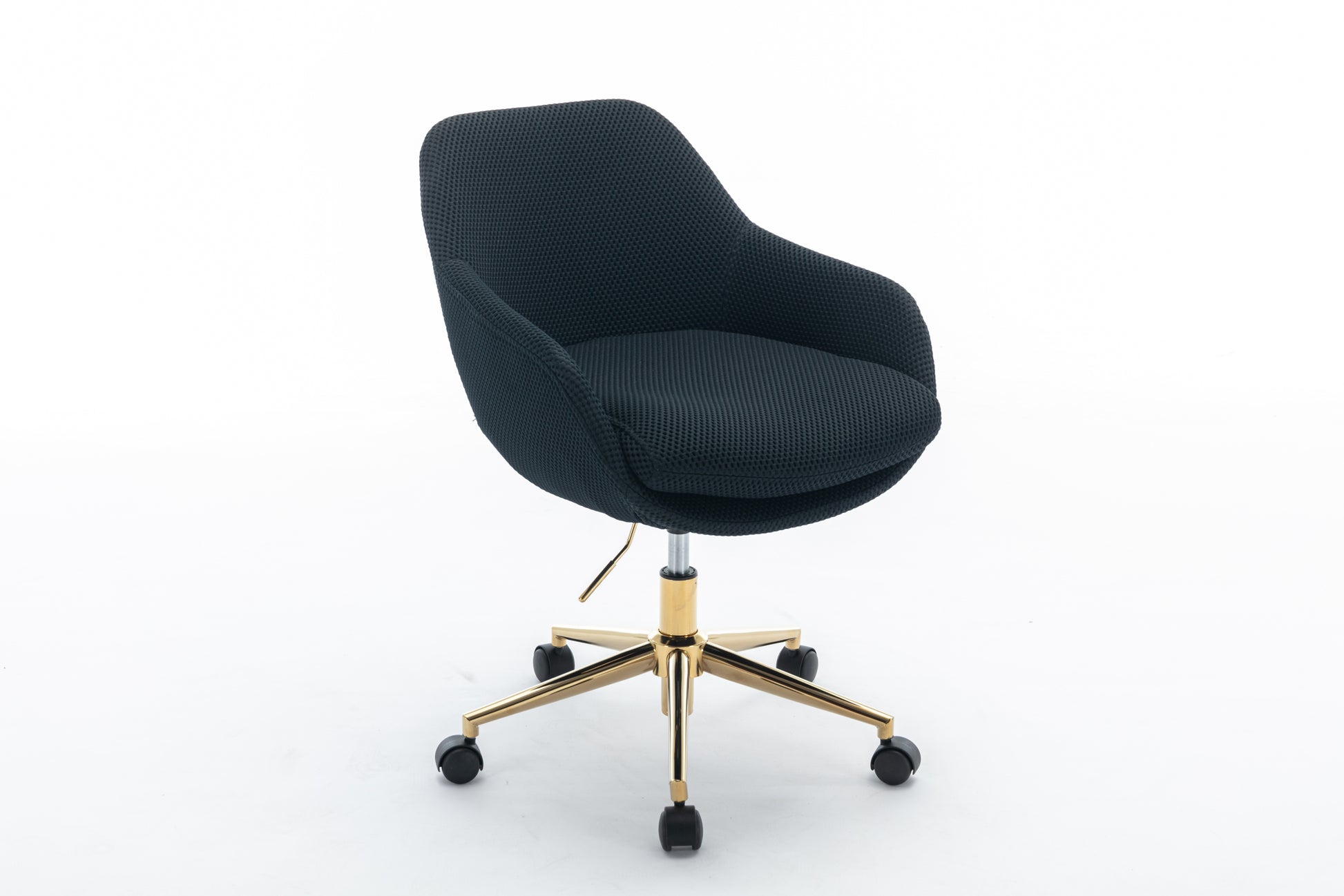 046 Mesh Fabric Home Office 360 Swivel Chair Adjustable Height With Gold Metal Base,Black Solid Black Office Sponge Wipe Clean Modern Office Chairs Tufted Back Foam Adjustable Height Fabric Mesh