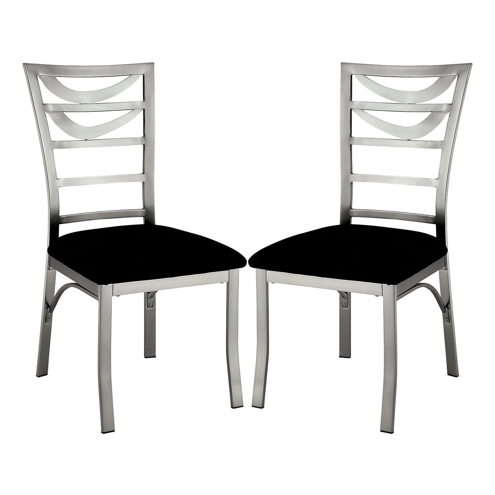 Set Of 2 Black Microfiber And Metal Side Chairs In Silver Solid Black Silver Dining Room Side Chair Fabric Metal