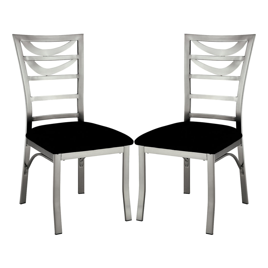 Set Of 2 Black Microfiber And Metal Side Chairs In Silver Solid Black Silver Dining Room Side Chair Fabric Metal