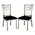 Set Of 2 Black Microfiber And Metal Side Chairs In Silver Solid Black Silver Dining Room Side Chair Fabric Metal