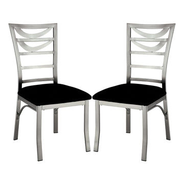 Set Of 2 Black Microfiber And Metal Side Chairs In Silver Solid Black Silver Dining Room Side Chair Fabric Metal