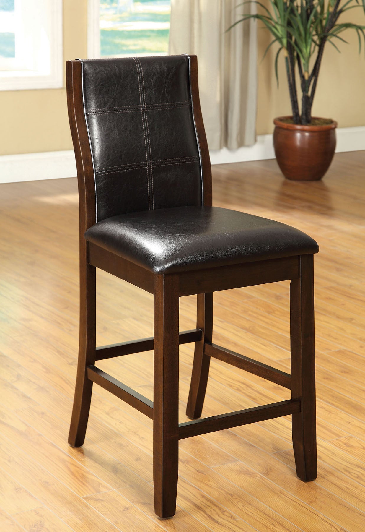 Transitional Dining Room Counter Height Chairs Set Of 2Pc High Chairs Only Brown Cherry Unique Curved Back Espressopadded Seat Brown Brown Dining Room Contemporary,Modern Dining Chairs Solid Back Solid Wood