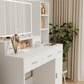 White Dressing Table With Led 3 Color Illuminated Mirror And Power Outlet, Dressing Table With Drawers, Storage Box And Shelf, Dressing Table With Bedroom Cushioned Stool White 5 Drawers & Above
