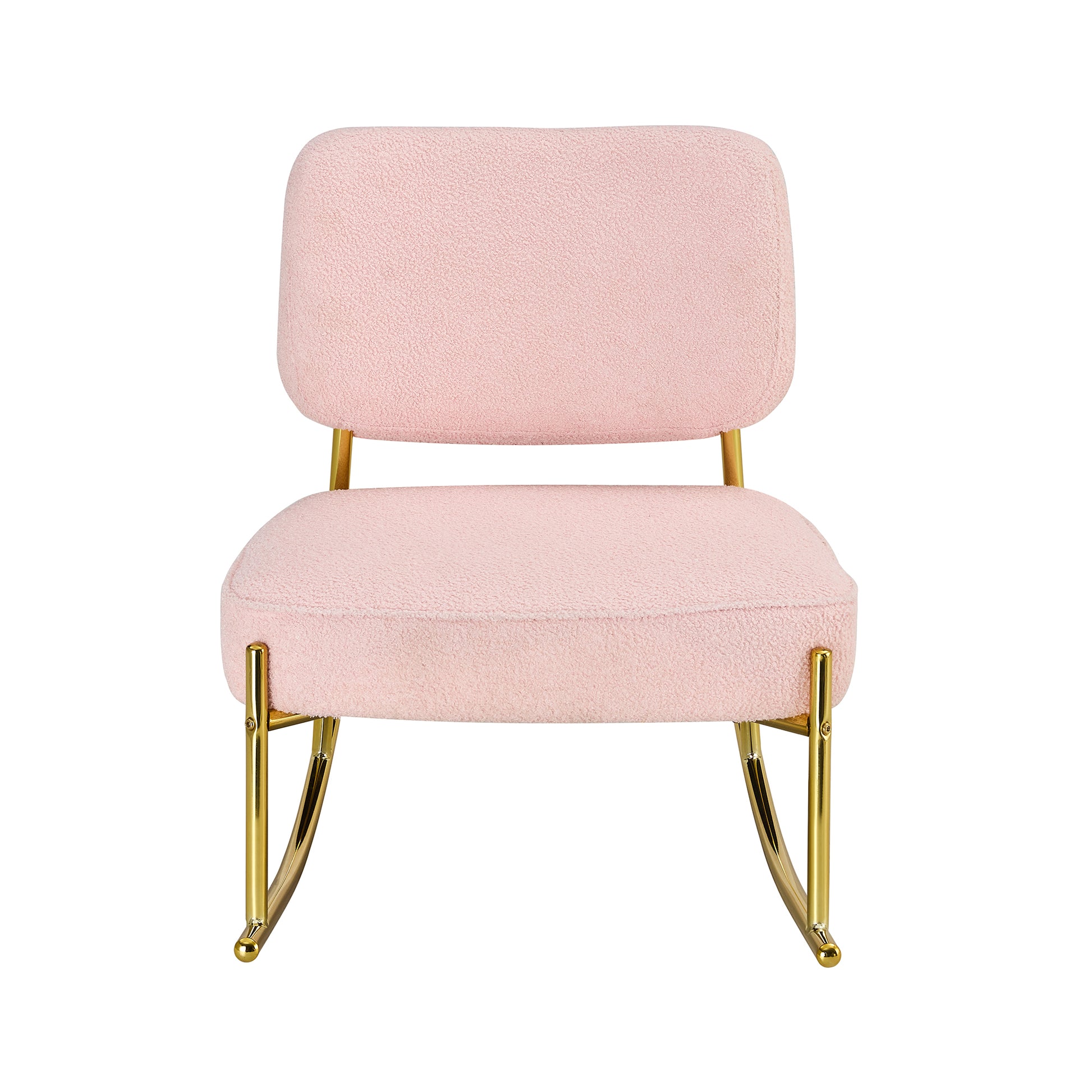 Teddy Velvet Material Cushioned Rocking Chair, Unique Rocking Chair, Cushioned Seat, Pink Backrest Rocking Chair, And Golden Metal Legs. Comfortable Side Chairs In The Living Room, Bedroom, And Office Pink Velvet