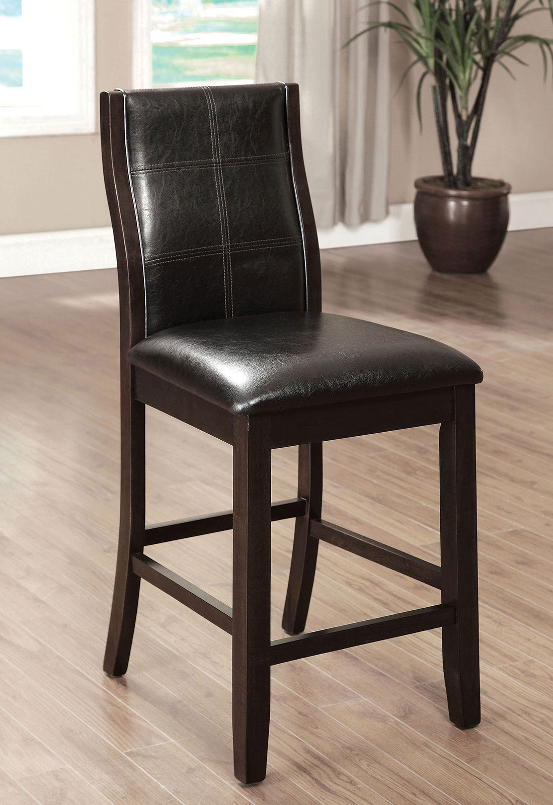 Transitional Dining Room Counter Height Chairs Set Of 2Pc High Chairs Only Brown Cherry Unique Curved Back Espressopadded Seat Brown Brown Dining Room Contemporary,Modern Dining Chairs Solid Back Solid Wood