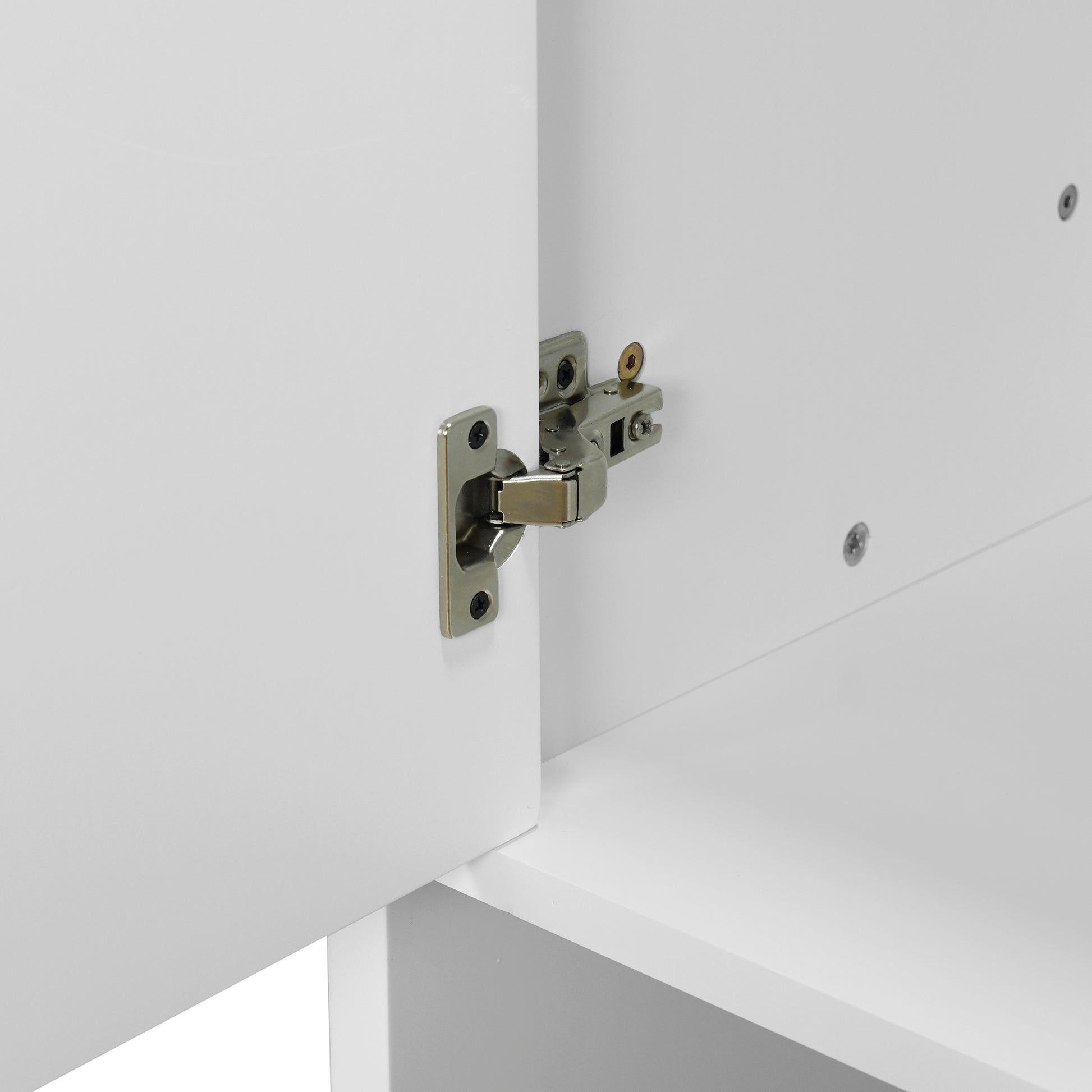 Four Door Metal Handle Storage Cabinet, Suitable For Study, Living Room, Adjustable Shelf White Solid Wood Mdf
