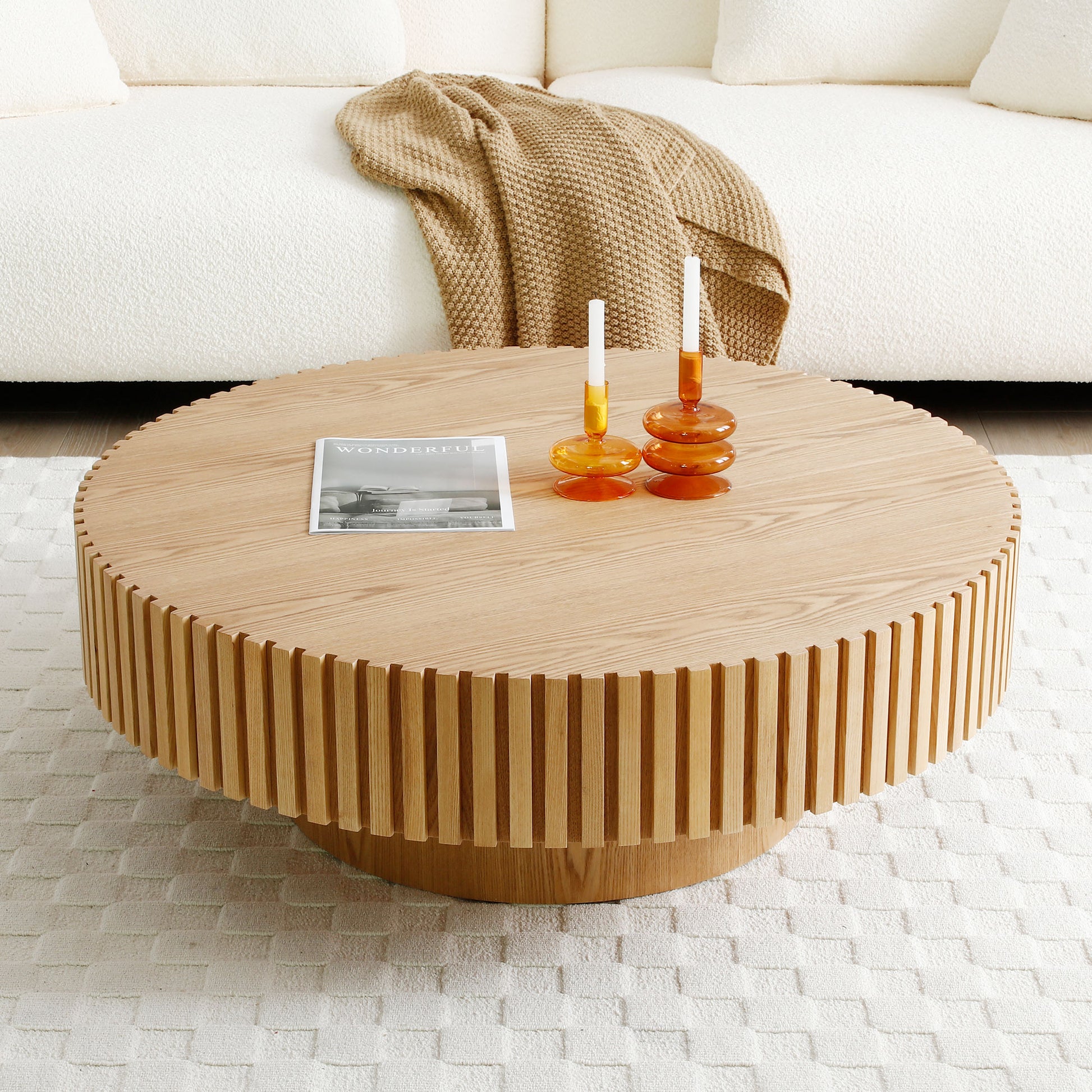 Natural Wood Coffee Table 39.37 Mdf Coffee Table Modern Handcraft Drum Coffee Table Circle Coffee Table For Living Room,Ash Natural Ash Primary Living Space Modern Mdf