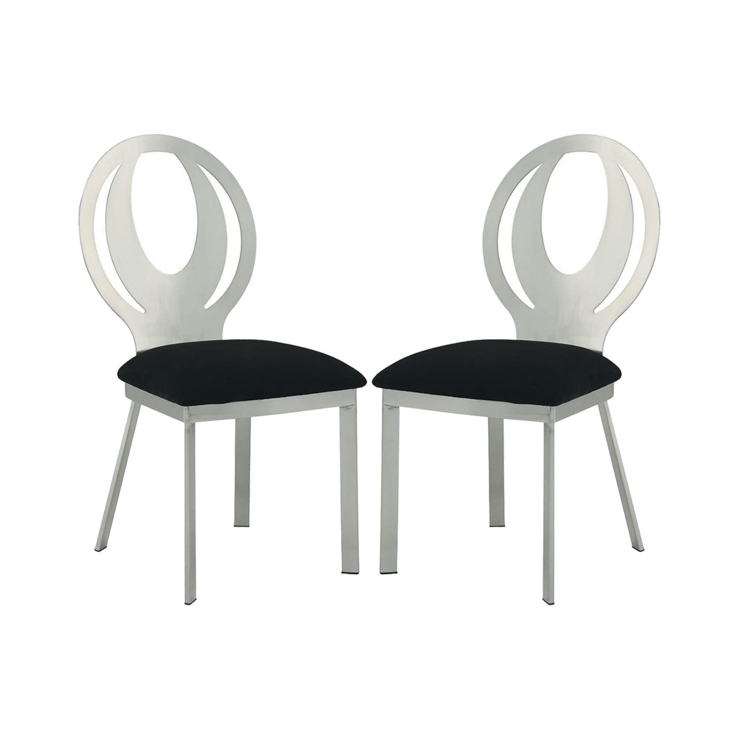 Set Of 2 Microfiber And Metal Side Chairs In Silver And Black Finish Solid Black Silver Dining Room Side Chair Fabric Metal