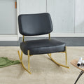 Pu Material Cushioned Rocking Chair, Unique Rocking Chair, Cushioned Seat, Black Backrest Rocking Chair, And Gold Metal Legs. Comfortable Side Chairs In The Living Room, Bedroom, And Office Black Pu