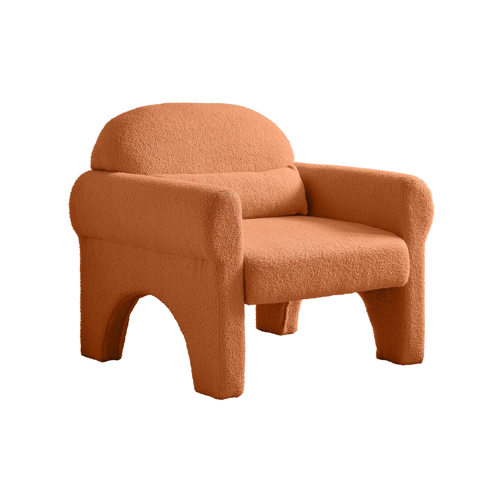 Modern Boucle Accent Chair With Lumbar Pillow For Living Room Orange Fabric 1 Seat