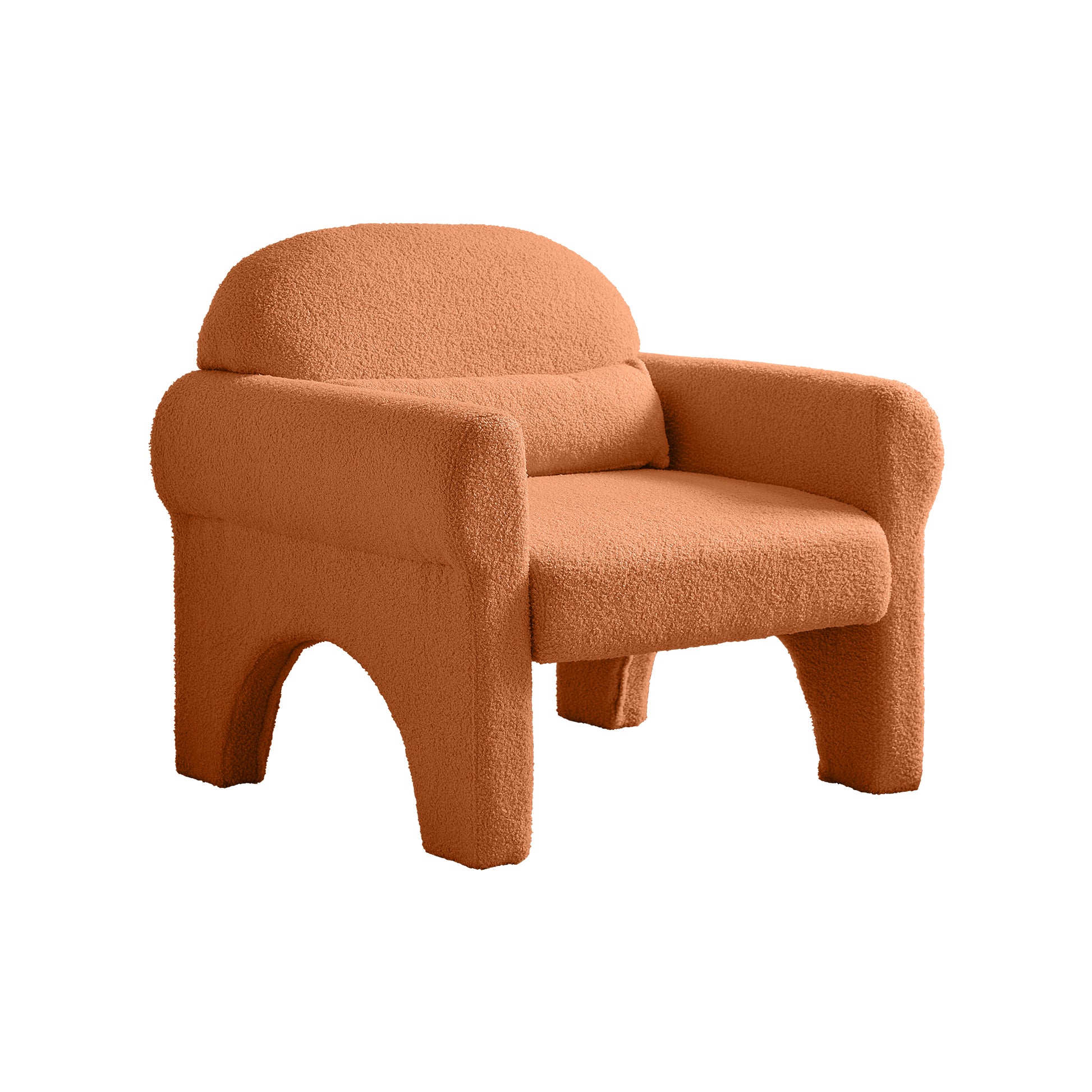 Modern Boucle Accent Chair With Lumbar Pillow For Living Room Orange Fabric 1 Seat