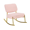 Teddy Velvet Material Cushioned Rocking Chair, Unique Rocking Chair, Cushioned Seat, Pink Backrest Rocking Chair, And Golden Metal Legs. Comfortable Side Chairs In The Living Room, Bedroom, And Office Pink Velvet