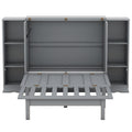 Queen Size Murphy Bed With Shelves, Drawers And Usb Ports,Gray Gray Mdf Lvl