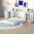 Queen Size Murphy Bed With Shelves, Cabinets And Usb Ports,White Queen White Mdf Lvl