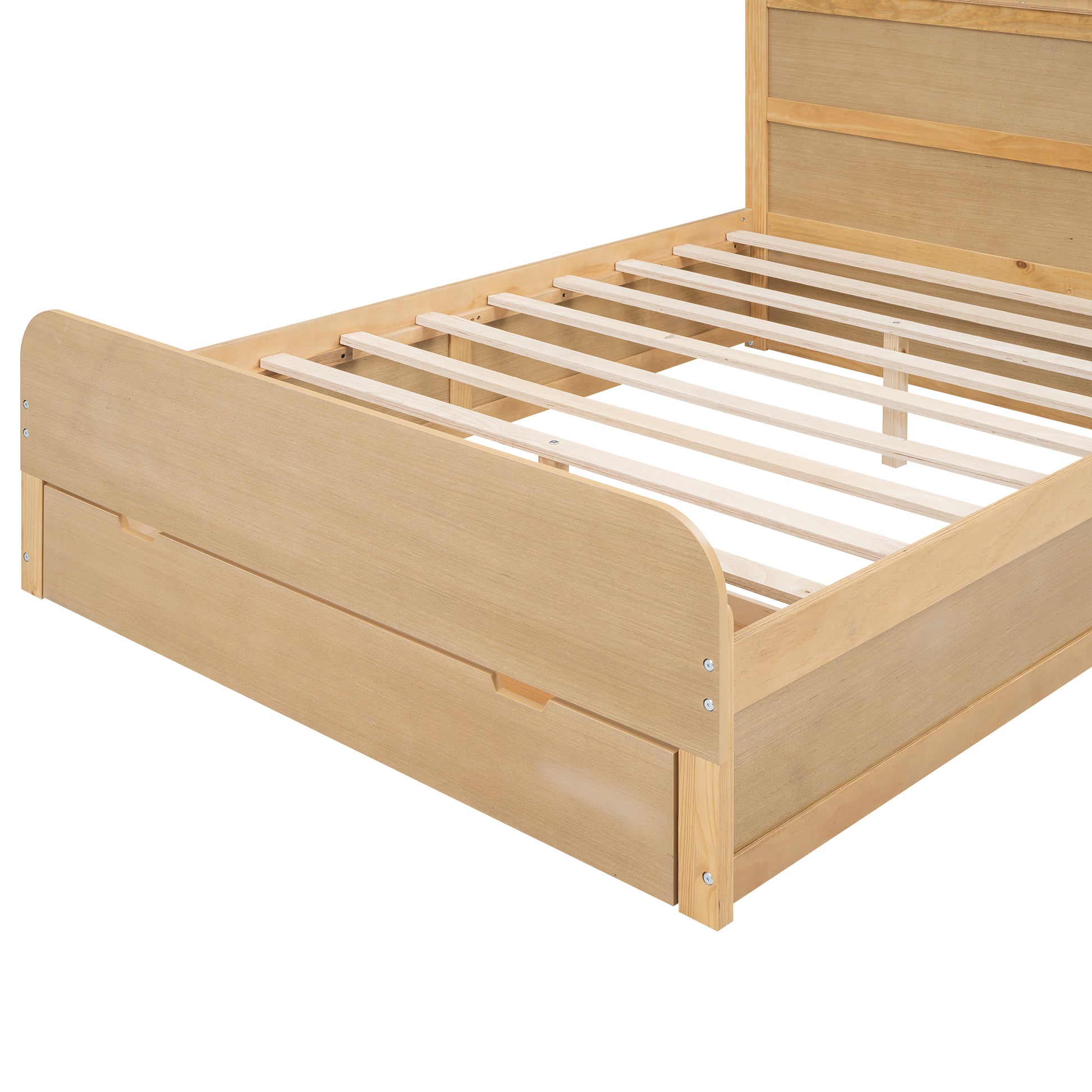 Full Size Platform Bed With Storage Headboard And A Big Drawer, Wood Color Box Spring Not Required Full Wood Wood Bedroom Bed Frame Solid Wood Mdf
