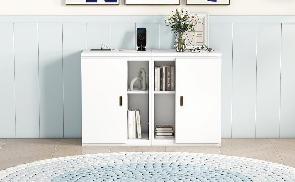 Queen Size Murphy Bed With Shelves, Cabinets And Usb Ports,White Queen White Mdf Lvl