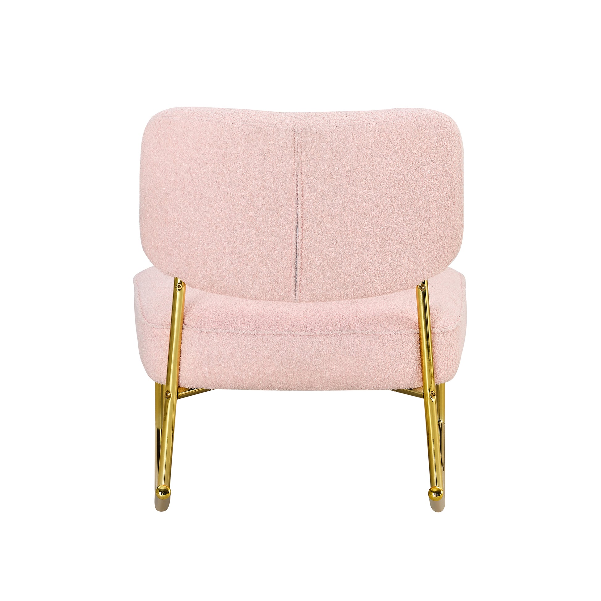 Teddy Velvet Material Cushioned Rocking Chair, Unique Rocking Chair, Cushioned Seat, Pink Backrest Rocking Chair, And Golden Metal Legs. Comfortable Side Chairs In The Living Room, Bedroom, And Office Pink Velvet