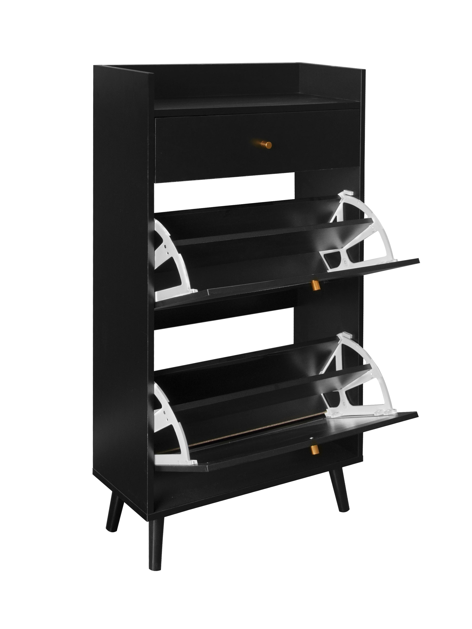 Rattan, Allen 2 Door 1 Drawer Cabinet, Shoe Rack, Double Layer, Suitable For Entrance Black Particle Board