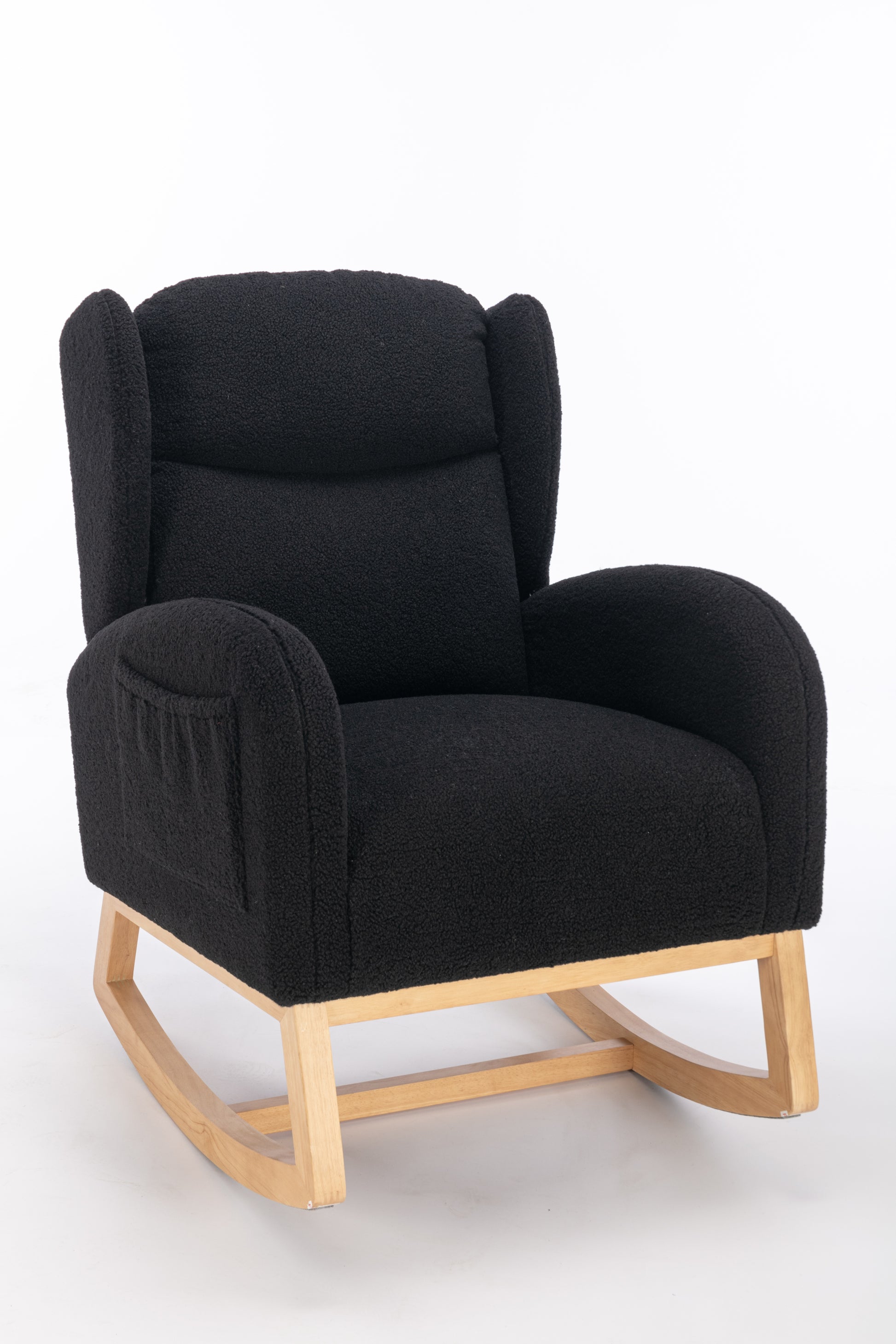 049 Teddy Fabric Rocking Chair With Packet Wood Legs,Black Wood Solid Black Primary Living Space Foam Wipe Clean Modern Rocking Chairs Eucalyptus Tufted Back Foam Teddy