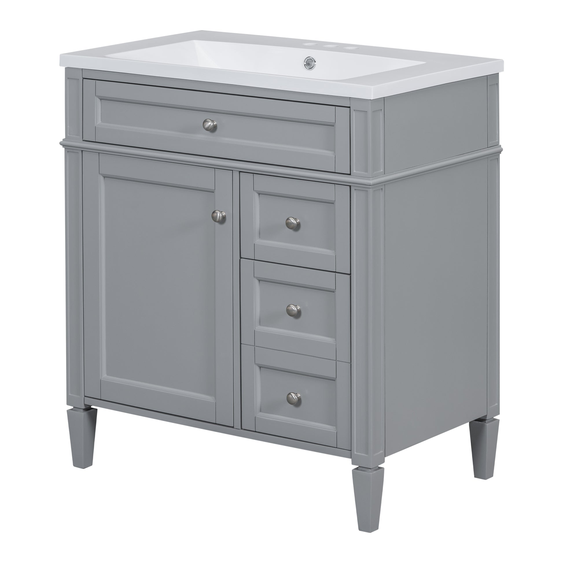 30'' Bathroom Vanity With Top Sink, Modern Bathroom Storage Cabinet With 2 Drawers And A Tip Out Drawer, Single Sink Bathroom Vanity 3 Grey 1 2 Adjustable Shelves Bathroom Freestanding Solid Wood Mdf Painted