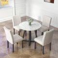 Five Piece Dining Room Set With Imitation Marble Table Top, Solid Wood Dining Table And 4 Chairs, Space Saving Kitchen And Dining Room Combination Furniture. Black White Solid Wood Mdf