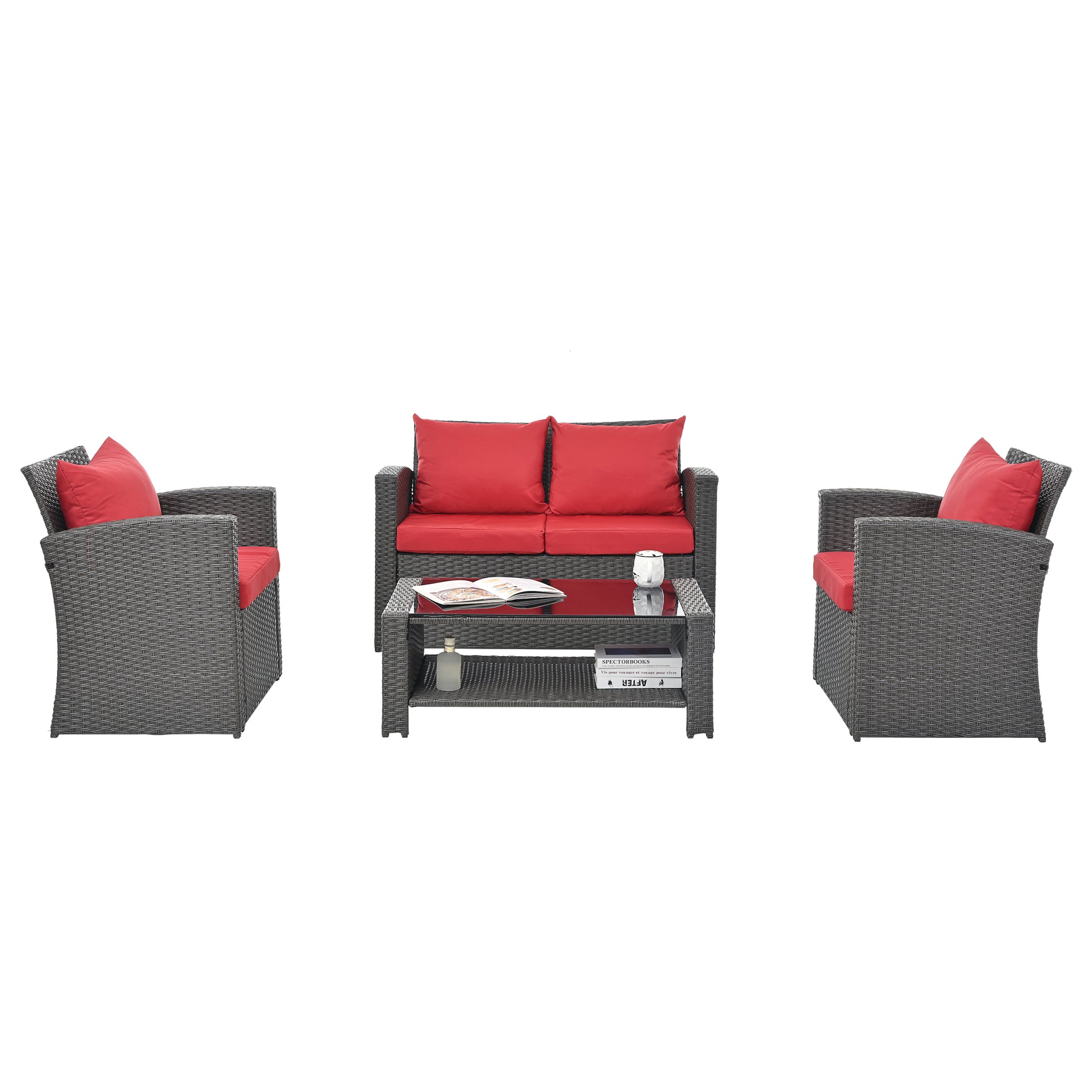 Patio Furniture Sets Dark Gray Seats 4 Pe Rattan Iron Waterproof Fabric