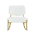 Teddy Suede Material Cushioned Rocking Chair, Unique Rocking Chair, Cushioned Seat, White Rocking Chair With Backrest And Golden Metal Legs. Comfortable Side Chairs In Living Room, Bedroom, Office White Velvet