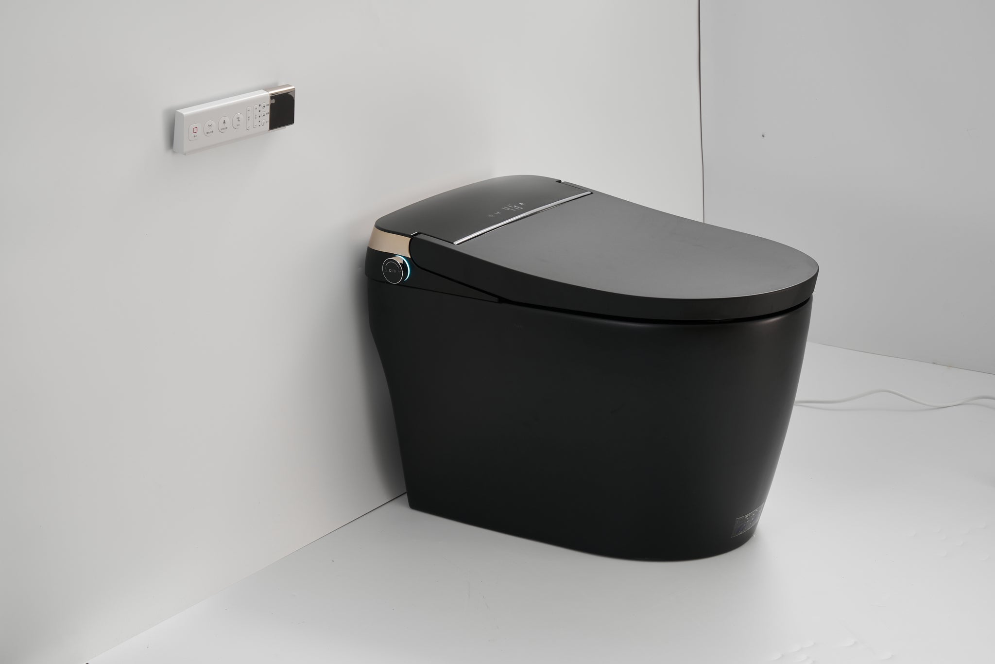 Elongated One Piece Floor Mounted Smart Toilet With Remote Control And Automatic Cover Matte Black Ceramic