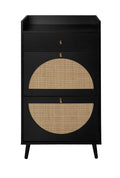 Rattan, Allen 2 Door 1 Drawer Cabinet, Shoe Rack, Double Layer, Suitable For Entrance Black Particle Board