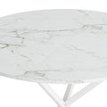 42.13'' Modern Cross Leg Round Dining Table, White Marble Top Occasional Table, Two Piece Removable Top, Matte Finish Iron Legs White Mdf Metal
