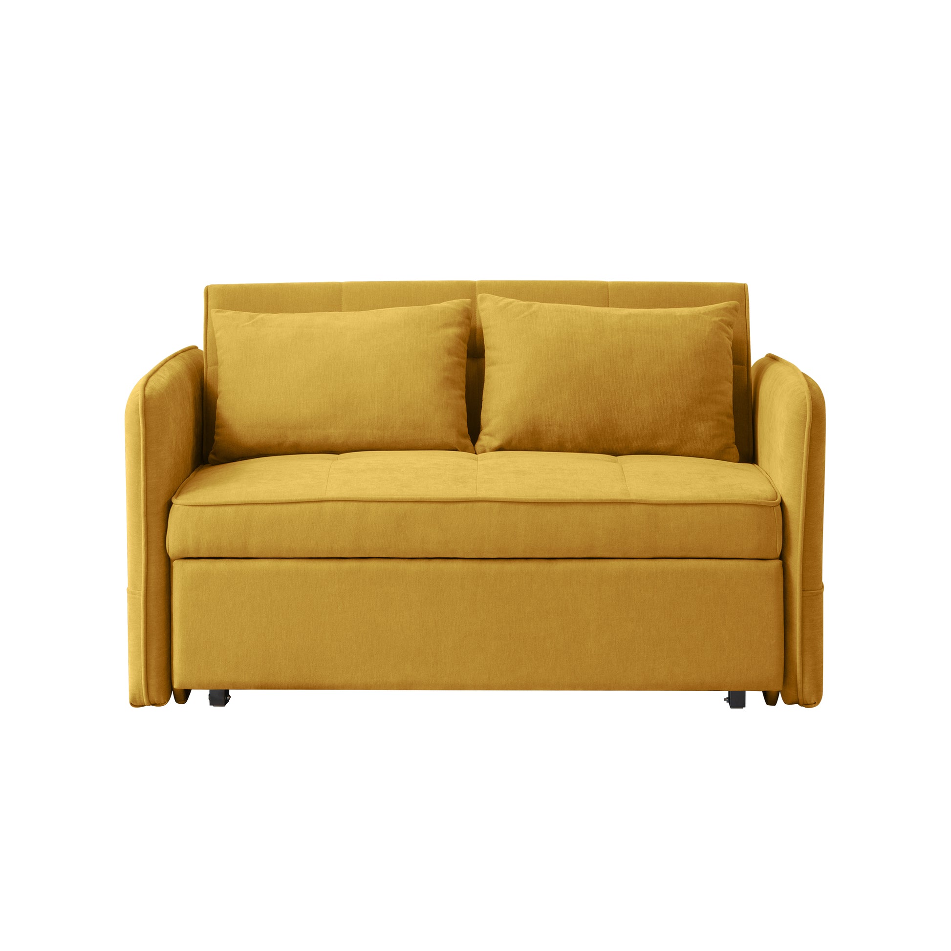 Chenille Fabric Pull Out Sofa Bed,Sleeper Seat Couch With Adjustable Armrests Yellow Yellow Modern Fabric 2 Seat