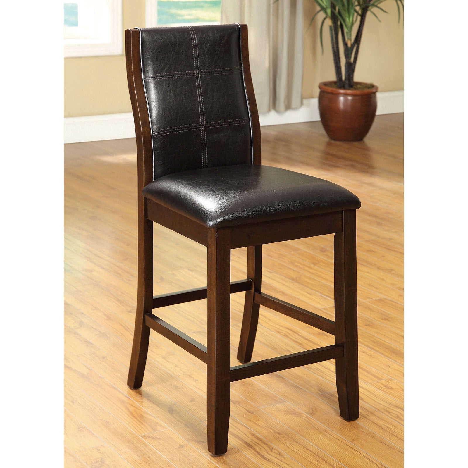 Transitional Dining Room Counter Height Chairs Set Of 2Pc High Chairs Only Brown Cherry Unique Curved Back Espressopadded Seat Brown Brown Dining Room Contemporary,Modern Dining Chairs Solid Back Solid Wood