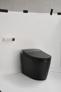 Elongated One Piece Floor Mounted Smart Toilet With Remote Control And Automatic Cover Matte Black Ceramic