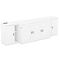 Queen Size Murphy Bed With Shelves, Cabinets And Usb Ports,White Queen White Mdf Lvl