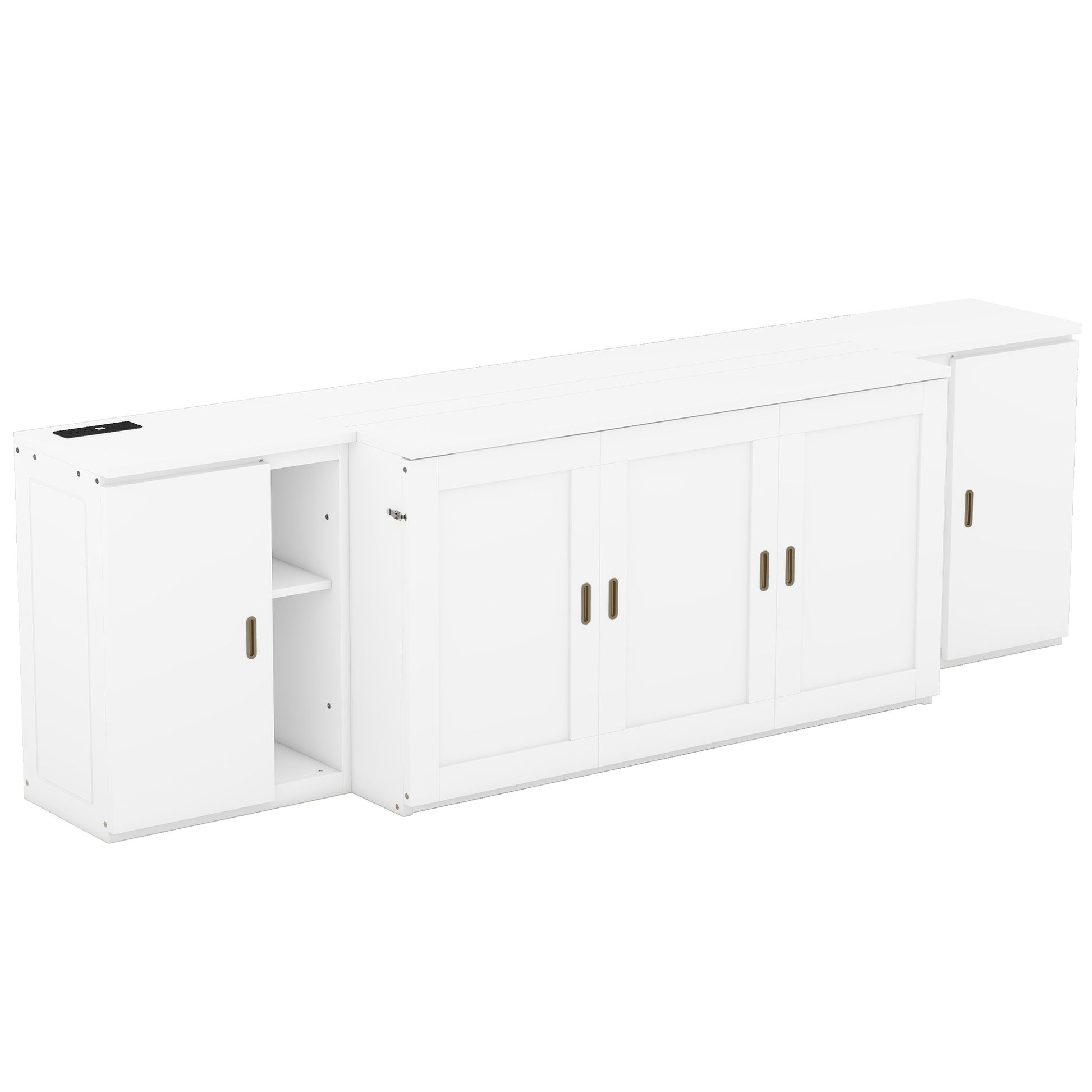 Queen Size Murphy Bed With Shelves, Cabinets And Usb Ports,White Queen White Mdf Lvl