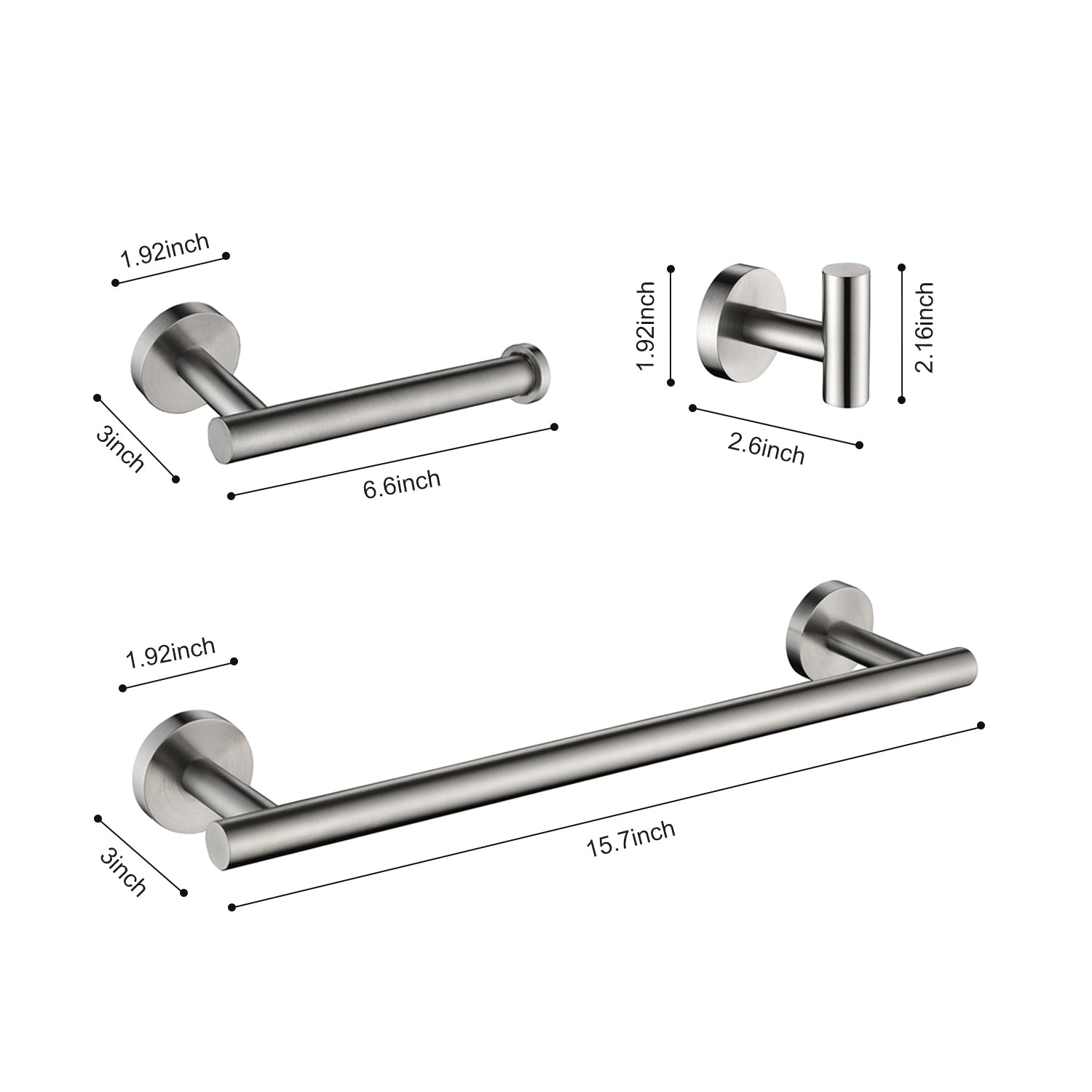 3 Piece Bathroom Hardware Set Brushed Nickel Stainless Steel