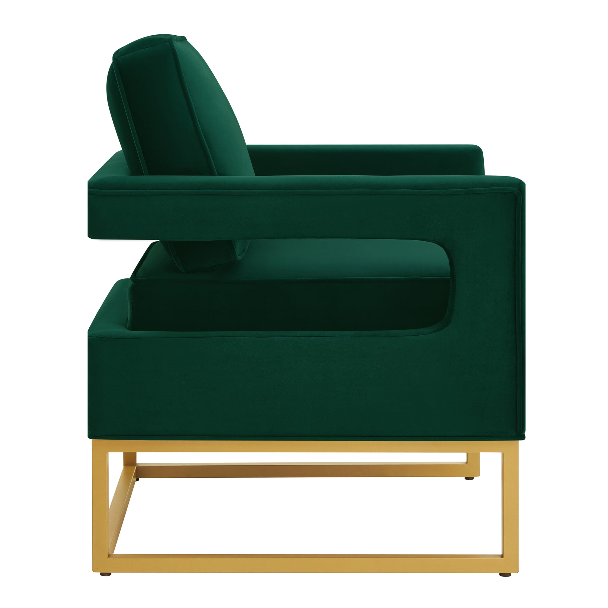 Modern Style Accent Chair With Gold Metal Basevelvet Upholstered Leisure Chair With Open Armrest, Armchair, Jade Emerald Primary Living Space Modern Foam Velvet