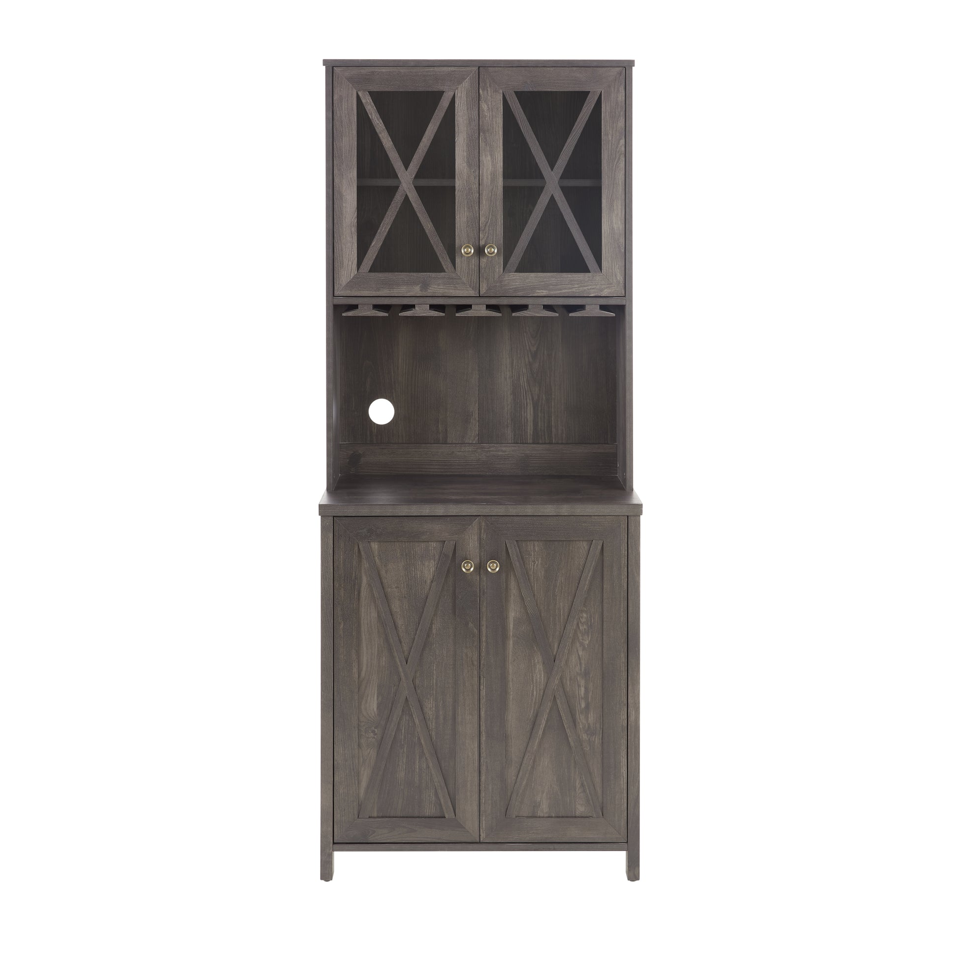 Farmhouse Bar Cabinet For Liquor And Glasses, Dining Room Kitchen Cabinet With Wine Rack, Sideboards Buffets Bar Cabinet L26.89''*W15.87''*H67.3'' Charcoal Grey Charcoal Grey Dining Room Cabinets Included Mdf