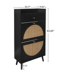 Rattan, Allen 2 Door 1 Drawer Cabinet, Shoe Rack, Double Layer, Suitable For Entrance Black Particle Board