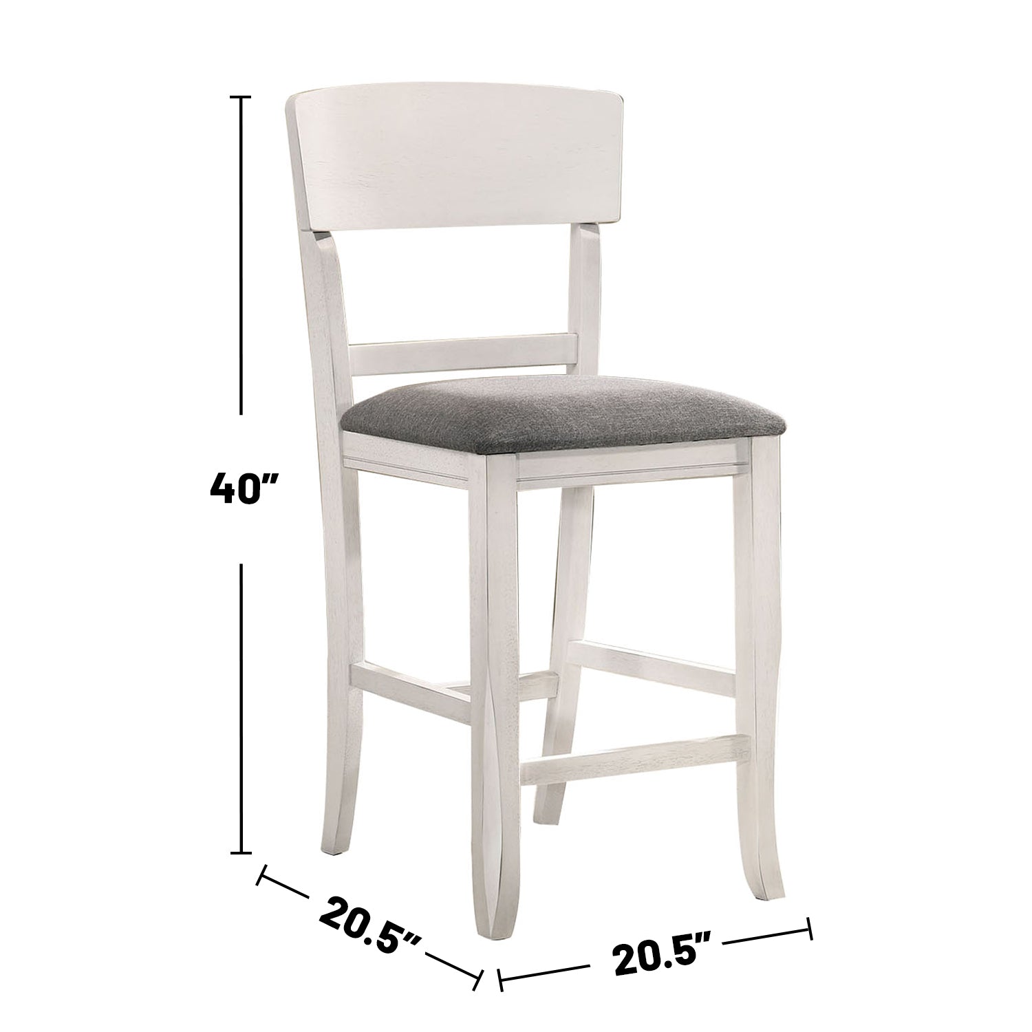 Set Of 2 Fabric Padded Counter Height Chairs In White And Gray Solid White Dining Room Dining Chairs Wood Fabric