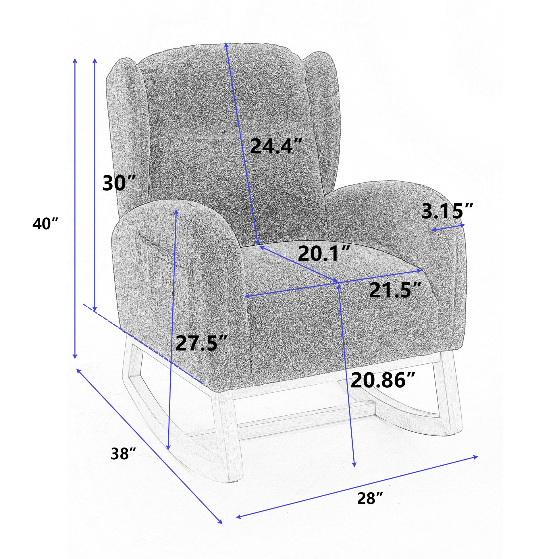 049 Teddy Fabric Rocking Chair With Packet Wood Legs,Black Wood Solid Black Primary Living Space Foam Wipe Clean Modern Rocking Chairs Eucalyptus Tufted Back Foam Teddy